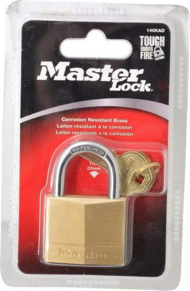 Master Lock - 7/8" Shackle Clearance, Keyed Alike Solid Brasss Padlock - 1/4" Shackle Diam, Solid Brass - Top Tool & Supply