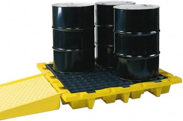 Eagle - 66 Gal Sump, 6,000 Lb Capacity, 4 Drum, Polyethylene Spill Deck or Pallet - 58-1/2" Long x 58-1/2" Wide x 13.43" High, Yellow, Liftable Fork, Drain Included, Low Profile, Vertical, 2 x 2 Drum Configuration - Top Tool & Supply