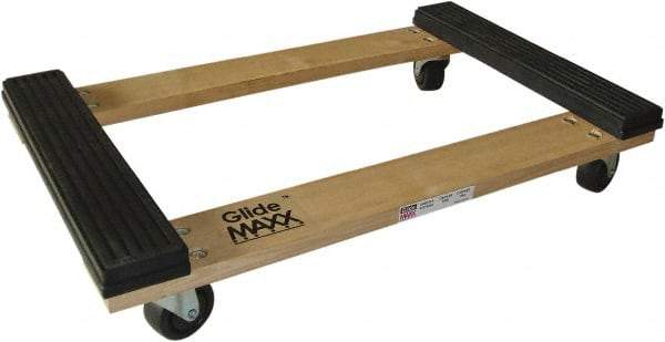 PRO-SOURCE - 1,000 Lb Capacity Hardwood/Rubber Open Rubber Capped Raised Ends Dolly - 30" Long x 18" Wide, 3" Wheels - Top Tool & Supply