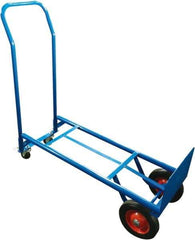 PRO-SOURCE - 600 Lb Capacity 46" OAH Convertible Hand Truck - 8 x 14" Base Plate, Swept Back Handle, Steel, Semi-Pneumatic Wheels - Top Tool & Supply