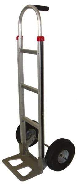 PRO-SOURCE - 500 Lb Capacity 52" OAH Hand Truck - 7-1/2 x 14" Base Plate, Single Grip Handle, Aluminum, Full Pneumatic Wheels - Top Tool & Supply