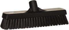 Vikan - 1.7" Bristle Length, Polyester Scrub Brush - 11-1/4" Long x 3" Wide Head, 12" OAL, European Threaded Handle, Black, Polypropylene Block - Top Tool & Supply