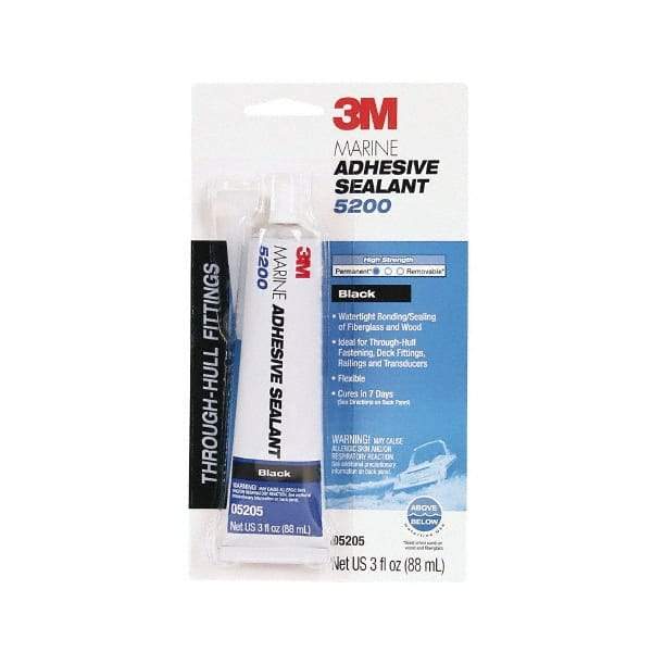 3M - 3 oz Tube Black Polyurethane Marine Adhesive Sealant - 190°F Max Operating Temp, 48 hr Tack Free Dry Time - Top Tool & Supply