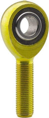 Made in USA - 5/8" ID, 1-1/2" Max OD, 7,400 Lb Max Static Cap, Plain Male Spherical Rod End - 5/8-18 RH, 1-5/8" Shank Length, Carbon Steel with Plastic Raceway - Top Tool & Supply