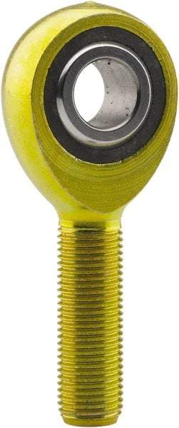 Made in USA - 1/4" ID, 3/4" Max OD, 2,168 Lb Max Static Cap, Plain Male Spherical Rod End - 1/4-28 LH, 1" Shank Length, Carbon Steel with Plastic Raceway - Top Tool & Supply