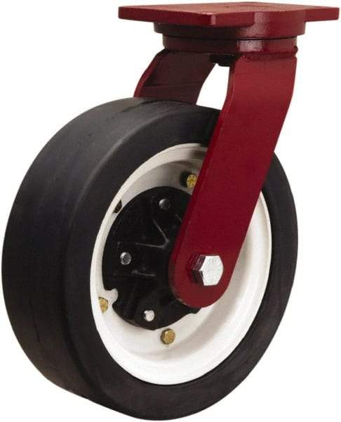 Hamilton - 12" Diam x 4" Wide, Rubber Rigid Caster - 2,400 Lb Capacity, Top Plate Mount, 6-1/8" x 7-1/2" Plate, Tapered Roller Bearing - Top Tool & Supply