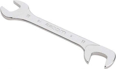 Facom - 11mm Stubby Extra Thin Open End Wrench - 3-15/16" OAL, Double End, Satin Finish, 15° & 75° Head Angle - Top Tool & Supply