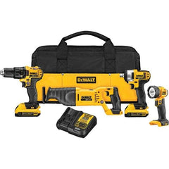 DeWALT - 20 Volt Cordless Tool Combination Kit - Includes 1/2" Drill/Driver, 1/2" Impact Wrench, Reciprocating Saw & Handheld Light, Lithium-Ion Battery Included - Top Tool & Supply