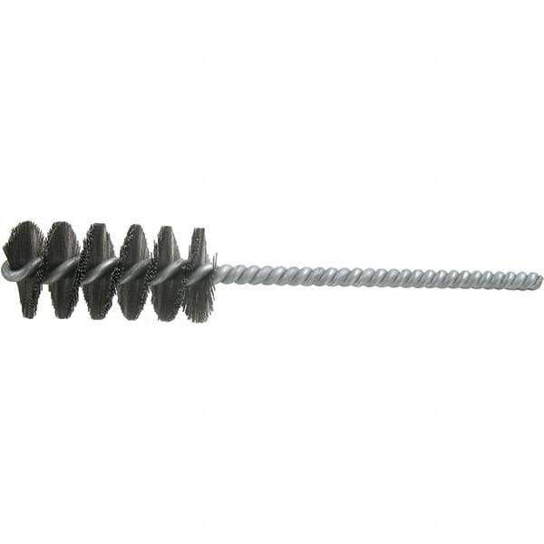 Brush Research Mfg. - 1-3/4" Diam Helical Steel Tube Brush - Single Spiral, 0.012" Filament Diam, 3" Brush Length, 7" OAL, 0.292" Diam Galvanized Steel Shank - Top Tool & Supply