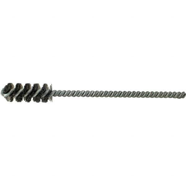 Brush Research Mfg. - 5/8" Diam Helical Steel Tube Brush - Single Spiral, 0.006" Filament Diam, 1-1/2" Brush Length, 6" OAL, 0.22" Diam Galvanized Steel Shank - Top Tool & Supply