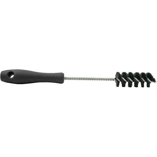 Brush Research Mfg. - 0.55" Diam Helical Nylon Tube Brush - Single Spiral, 0.005" Filament Diam, 2-1/2" Brush Length, 10-1/2" OAL, 0.19" Diam Plastic Handle Shank - Top Tool & Supply