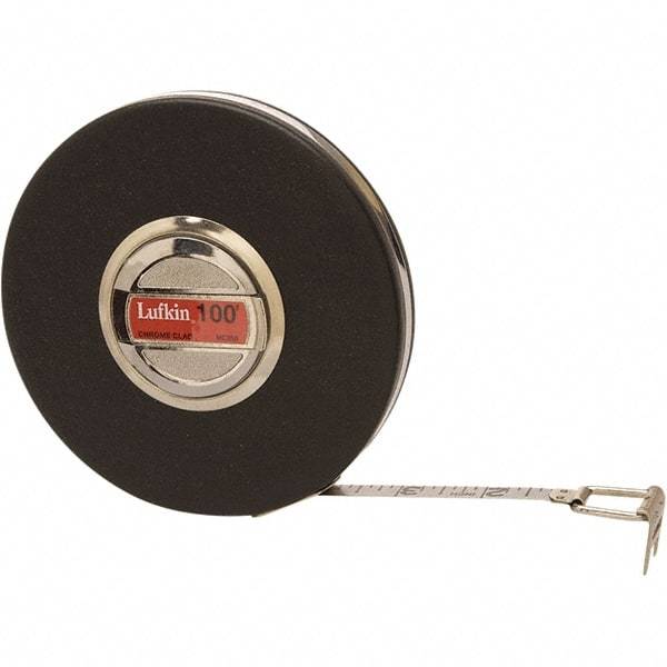 Lufkin - 50' x 3/8" Silver Steel Blade Tape Measure - 1/8" Graduation, Inch Graduation Style, Black Steel Case - Top Tool & Supply