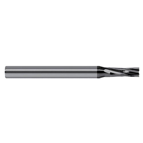 End Mills for Composites - 0.0312″ (1/32″) Cutter Diameter × 0.0930″ (3/32″) Length of Cut Carbide Square Chipbreaker Cutter, 4 Flutes, Amorphous Diamond Coated - Exact Industrial Supply