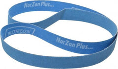 Norton - 1" Wide x 42" OAL, 80 Grit, Zirconia Alumina Abrasive Belt - Zirconia Alumina, Medium, Coated, X Weighted Cloth Backing, Series R823 - Top Tool & Supply