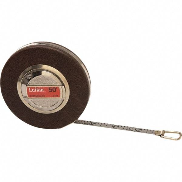 Lufkin - 100' x 3/8" Silver Steel Blade Tape Measure - 1/16" Graduation, Inch Graduation Style, Chrome Steel Case - Top Tool & Supply