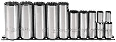 Proto - 10 Piece 3/8" Drive Deep Well Socket Set - 12 Points, 5/16" to 7/8" Range, Inch Measurement Standard - Top Tool & Supply