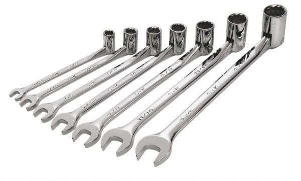 SK - 7 Piece, 3/8 to 3/4", Combination Wrench Set - Inch System of Measurement, Chrome Finish, Comes in Tray - Top Tool & Supply