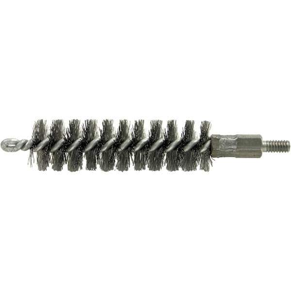 Brush Research Mfg. - 11/32" Diam Helical Stainless Steel Tube Brush - Single Spiral, 0.004" Filament Diam, 2" Brush Length, 2-9/16" OAL, 0.14" Diam Galvanized Steel Shank - Top Tool & Supply