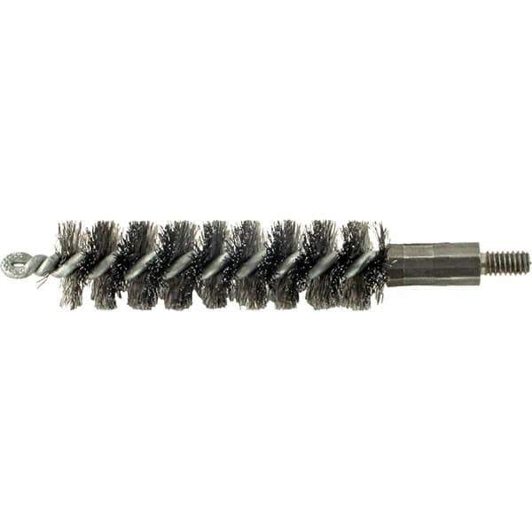 Brush Research Mfg. - 19/32" Diam Helical Steel Tube Brush - Single Spiral, 0.006" Filament Diam, 2" Brush Length, 2-9/16" OAL, 0.14" Diam Galvanized Steel Shank - Top Tool & Supply