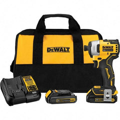 DeWALT - 20 Volt, 1/4" Drive, 116 Ft/Lb Torque, Cordless Impact Driver - Mid-Handle, 3000 RPM, 2 Lithium-Ion Batteries Included - Top Tool & Supply