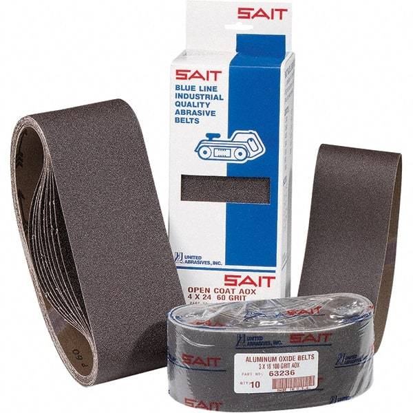 Sait - 1/2" Wide x 24" OAL, 36 FEPA Grit, Aluminum Oxide Abrasive Belt - Aluminum Oxide, Very Coarse, Coated, X Weighted Cloth Backing, Dry, Series 1A-X - Top Tool & Supply