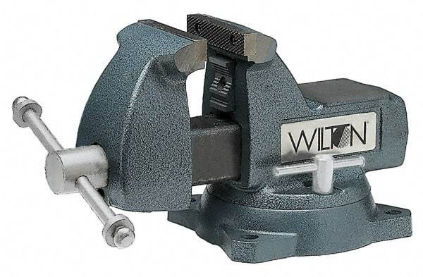 Wilton - 8" Jaw Width x 8-1/4" Jaw Opening Capacity, 4-3/4" Throat Depth, Bench & Pipe Combination Vise - 1/4 to 3-1/2" Pipe Capacity, Swivel Base, Bolt Down Attachment, Ductile Iron - Top Tool & Supply