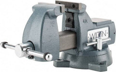 Wilton - 4" Jaw Width x 4-1/2" Jaw Opening Capacity, 3-7/16" Throat Depth, Bench & Pipe Combination Vise - 1/4 to 2" Pipe Capacity, Swivel Base, Bolt Down Attachment, Ductile Iron - Top Tool & Supply