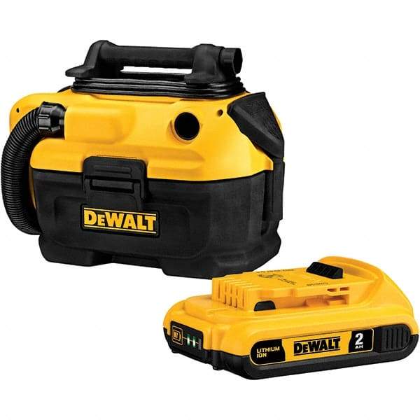 DeWALT - 2 Gal Plastic Tank, Electric & Battery Powered Wet/Dry Vacuum - 120 VAC & 18/20 Volt, 5' Hose Fitting, Cordless, HEPA Filter, Accessories Included - Top Tool & Supply