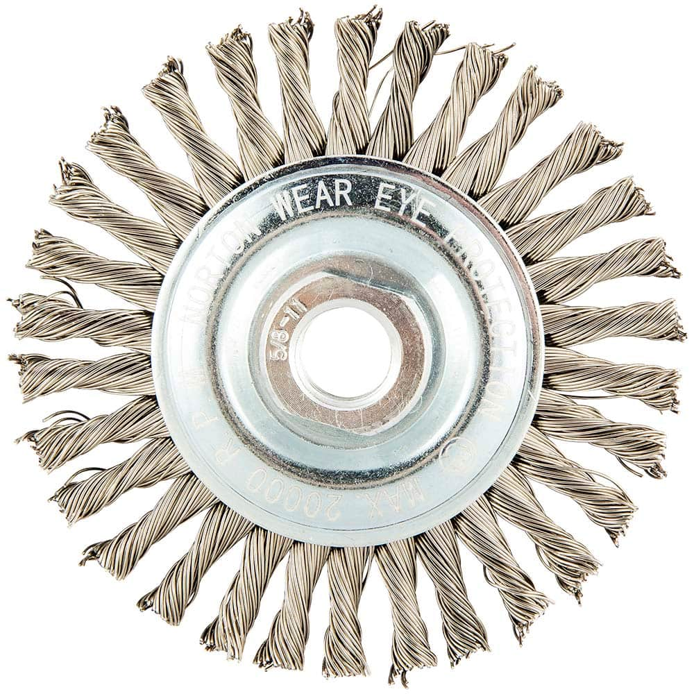 Norton - 4" OD, 5/8-11 Arbor Hole, Stringer Bead Stainless Steel Wheel Brush - Top Tool & Supply