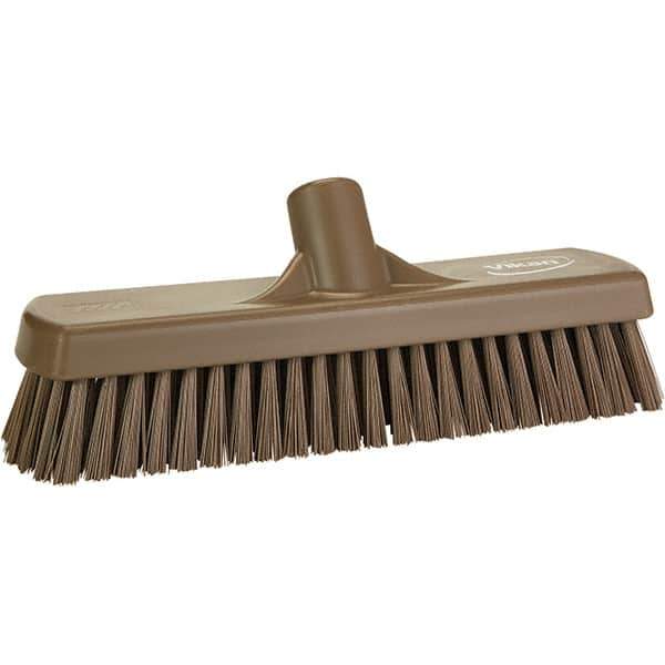 Vikan - 1.7" Bristle Length, Polyester Scrub Brush - 11-1/4" Long x 3" Wide Head, 11-1/4" OAL, Brown, Polypropylene Block - Top Tool & Supply