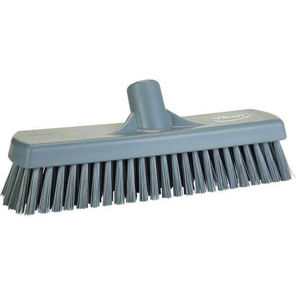 Vikan - 1.7" Bristle Length, Polyester Scrub Brush - 11-1/4" Long x 3" Wide Head, 11-1/4" OAL, Gray, Polypropylene Block - Top Tool & Supply