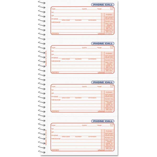 UNIVERSAL - Note Pads, Writing Pads & Notebooks Writing Pads & Notebook Type: Telephone Message Book Size: 5 x 3-3/8 - Top Tool & Supply