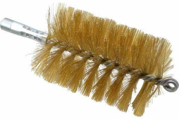 Schaefer Brush - 4-1/2" Brush Length, 3" Diam, Double Stem, Single Spiral Tube Brush - 8" Long, Brass, 1/4" NPSM Male Connection - Top Tool & Supply