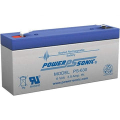 Power-Sonic - Lead-Acid, Quick-Disconnect Tab Terminal, 6 Volt, 3.5 Amp, Lead Rechargeable Battery - 3/16" Tab Width x 0.8mm Tab Thickness, 1.34" Wide x 2.35" High x 5.28" Deep - Top Tool & Supply