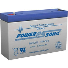 Power-Sonic - Lead-Acid, Quick-Disconnect Tab Terminal, 6 Volt, 7 Amp, Lead Rechargeable Battery - 3/16" Tab Width x 0.8mm Tab Thickness, 1.34" Wide x 3.7" High x 5.95" Deep - Top Tool & Supply