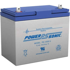 Power-Sonic - Lead-Acid, Nut/Bolt Terminal, 12 Volt, 55 Amp, Lead Rechargeable Battery - 6mm Hole Diam, 13mm Tab Thickness, 5.45" Wide x 8.15" High x 9.04" Deep - Top Tool & Supply