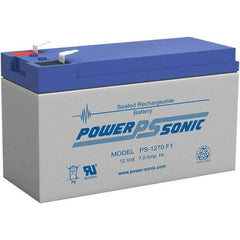 Power-Sonic - Lead-Acid, Quick-Disconnect Tab Terminal, 12 Volt, 7 Amp, Lead Rechargeable Battery - 3/16" Tab Width x 0.8mm Tab Thickness, 2.56" Wide x 3.7" High x 5.95" Deep - Top Tool & Supply