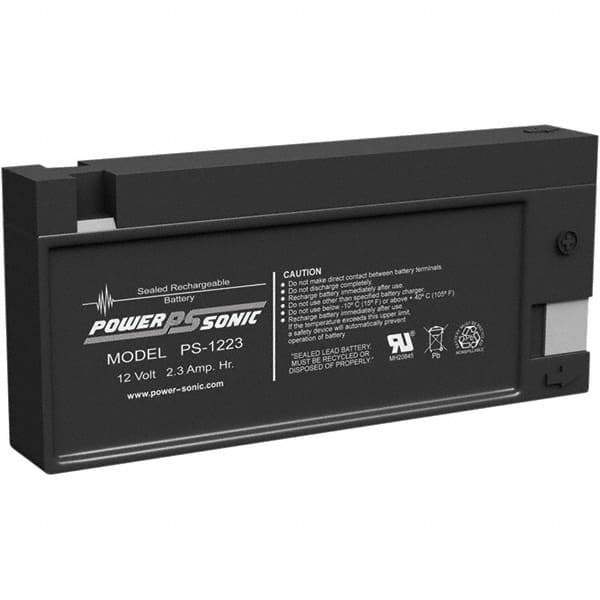 Power-Sonic - Lead-Acid, Quick-Disconnect Tab Terminal, 12 Volt, 2.3 Amp, Lead Rechargeable Battery - 3/16" Tab Width x 0.8mm Tab Thickness, 0.94" Wide x 2.4" High x 7.17" Deep - Top Tool & Supply