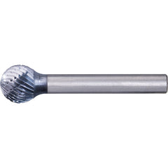 PFERD - SD-5, 1/2" Cut Diam, 1/4" Shank Diam, Carbide Double Cut Ball Burr - Exact Industrial Supply