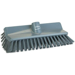 Vikan - 1-1/2" Bristle Length, Polyester Cleaning & Finishing Brush - 9-5/8" Long x 5" Wide Head, 9.6" OAL, Gray, Polypropylene Block - Top Tool & Supply