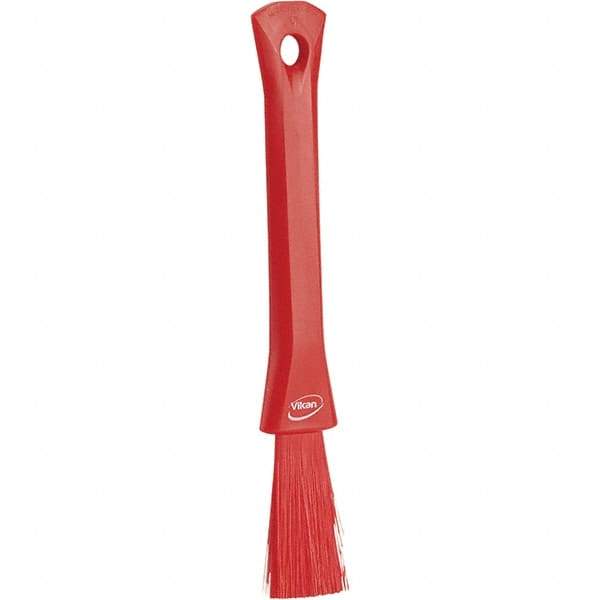 Vikan - 2-1/4" Bristle Length, Polyester Detail Brush - 1-1/4" Long x 0.4" Wide Head, 8.07" OAL, Ergonomic Handle, Red, Polypropylene Block - Top Tool & Supply