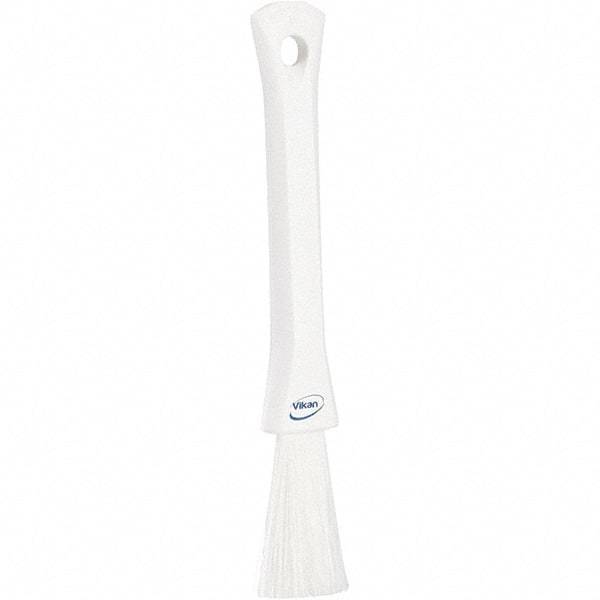 Vikan - 2-1/4" Bristle Length, Polyester Detail Brush - 1-1/4" Long x 0.4" Wide Head, 8.07" OAL, Ergonomic Handle, White, Polypropylene Block - Top Tool & Supply