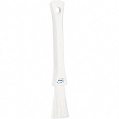 Vikan - 2-1/4" Bristle Length, Polyester Detail Brush - 1-1/4" Long x 0.4" Wide Head, 8.07" OAL, Ergonomic Handle, White, Polypropylene Block - Top Tool & Supply