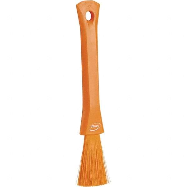 Vikan - 2-1/4" Bristle Length, Polyester Detail Brush - 1-1/4" Long x 0.4" Wide Head, 8.07" OAL, Ergonomic Handle, Orange, Polypropylene Block - Top Tool & Supply