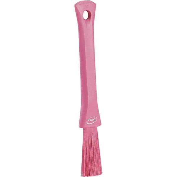 Vikan - 2-1/4" Bristle Length, Polyester Detail Brush - 1-1/4" Long x 0.4" Wide Head, 8.07" OAL, Ergonomic Handle, Pink, Polypropylene Block - Top Tool & Supply