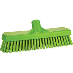 Vikan - 1.7" Bristle Length, Polyester Scrub Brush - 11-1/4" Long x 3" Wide Head, 11-1/4" OAL, Green, Polypropylene Block - Top Tool & Supply