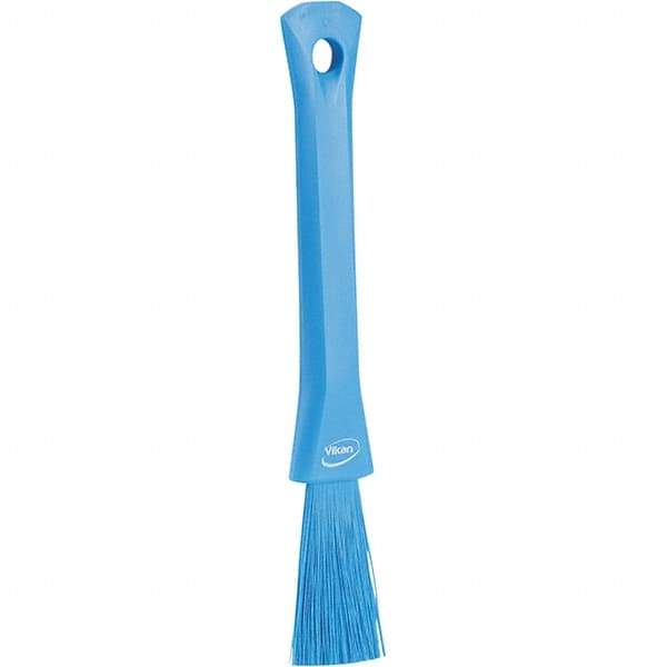 Vikan - 2-1/4" Bristle Length, Polyester Detail Brush - 1-1/4" Long x 0.4" Wide Head, 8.07" OAL, Ergonomic Handle, Blue, Polypropylene Block - Top Tool & Supply