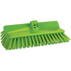 Vikan - 1-1/2" Bristle Length, Polyester Cleaning & Finishing Brush - 9-5/8" Long x 5" Wide Head, 9.6" OAL, Green, Polypropylene Block - Top Tool & Supply