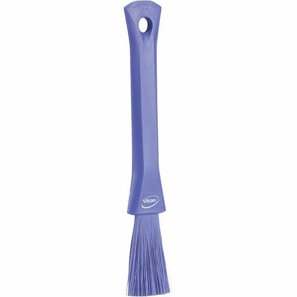 Vikan - 2-1/4" Bristle Length, Polyester Detail Brush - 1-1/4" Long x 0.4" Wide Head, 8.07" OAL, Ergonomic Handle, Purple, Polypropylene Block - Top Tool & Supply