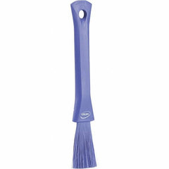 Vikan - 2-1/4" Bristle Length, Polyester Detail Brush - 1-1/4" Long x 0.4" Wide Head, 8.07" OAL, Ergonomic Handle, Purple, Polypropylene Block - Top Tool & Supply